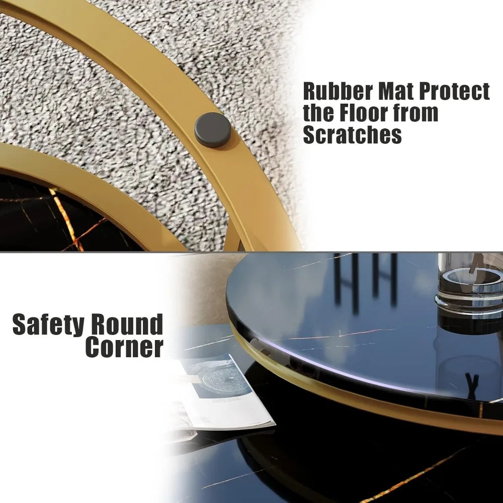 Round Coffee Table Nesting Tables Set of 2, Large : Ø 34.0", Small : Ø 26.0", Modern Design Coffee Tables for Living Room, Gold