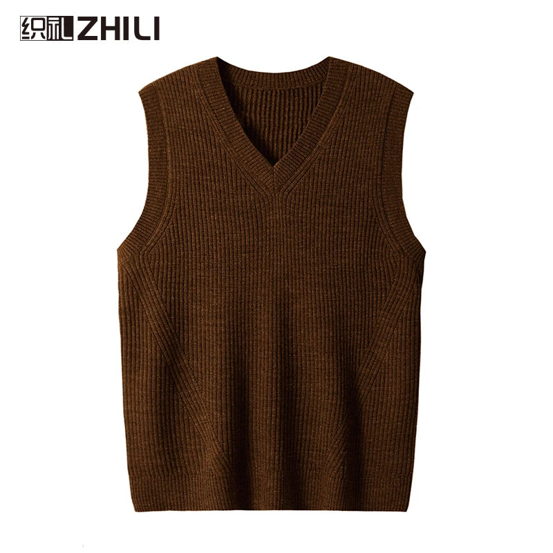 Autumn and winter New Men's V-Neck Knitted Vest Business Casual Classic Style Thick Sleeveless Sweater Vest Male Brand Clothing