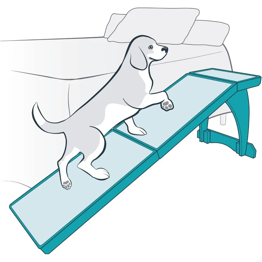 CozyUp Wooden Bed Ramp for Cats Dogs FurnitureGrade with HighTraction Carpet Surface White