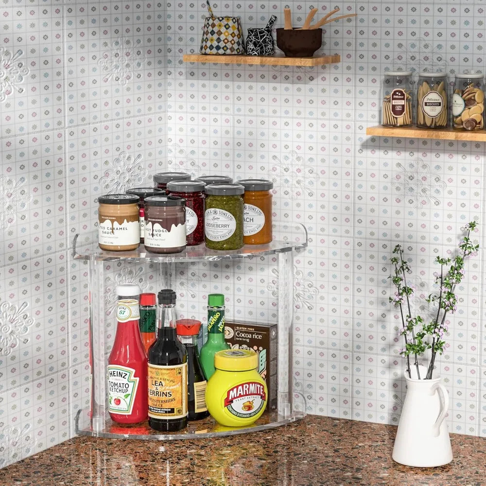 2 tier countertop corner organizer shelf 7x7x8 inch, acrylic bathroom organizer corner shelf for countertop, clear vanity storag