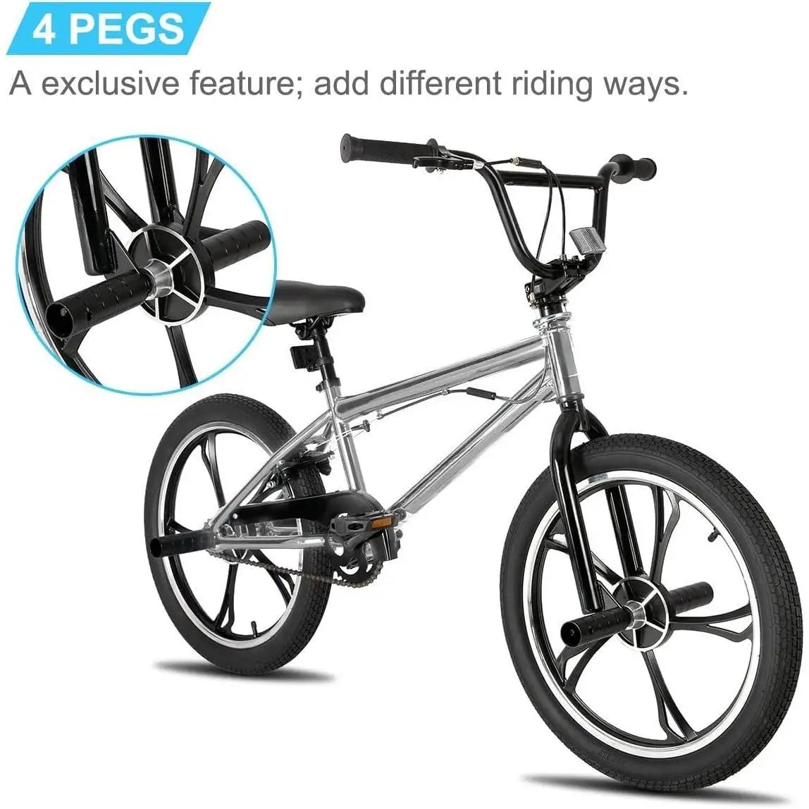 20 Inch 5 Spoke Kids BMX Bike for Boys Girls Ages 5-12, 360 Degree Rotor Freestyle, 4 Pegs Single Speed Kid’s BMX Bicycle,