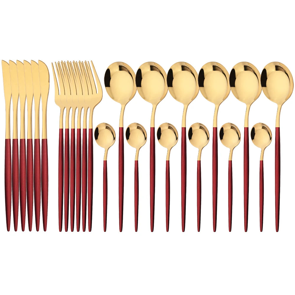 24Pcs Dinnerware Set Stainless Steel Tableware Knife Fork Tea Spoon Cutlery Set Multiple Colour Silverware Kitchen Flatware Set