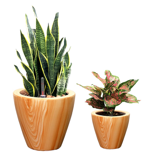 2-Pack 10 in. Light Wood Plastic Self-watering Planter Pot Light Wood Plastic Self-watering Planter Pot