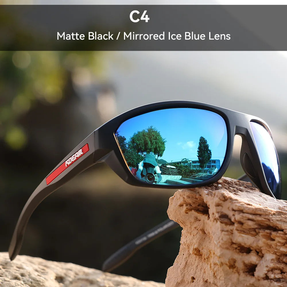 Kdeam 2025 Polarized Sunglasses for Men Women Fashion Unisex Brand TR90 Outdoor Eyewear For Fishing Driving Mirror Black lens