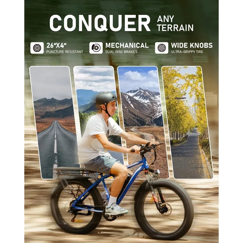 Bike for Adults Peak 1500W Electric Bicycle 48V 15AH (720WH) Battery Electric Bike 26" Fat Tire Mountain 28mph 7 S