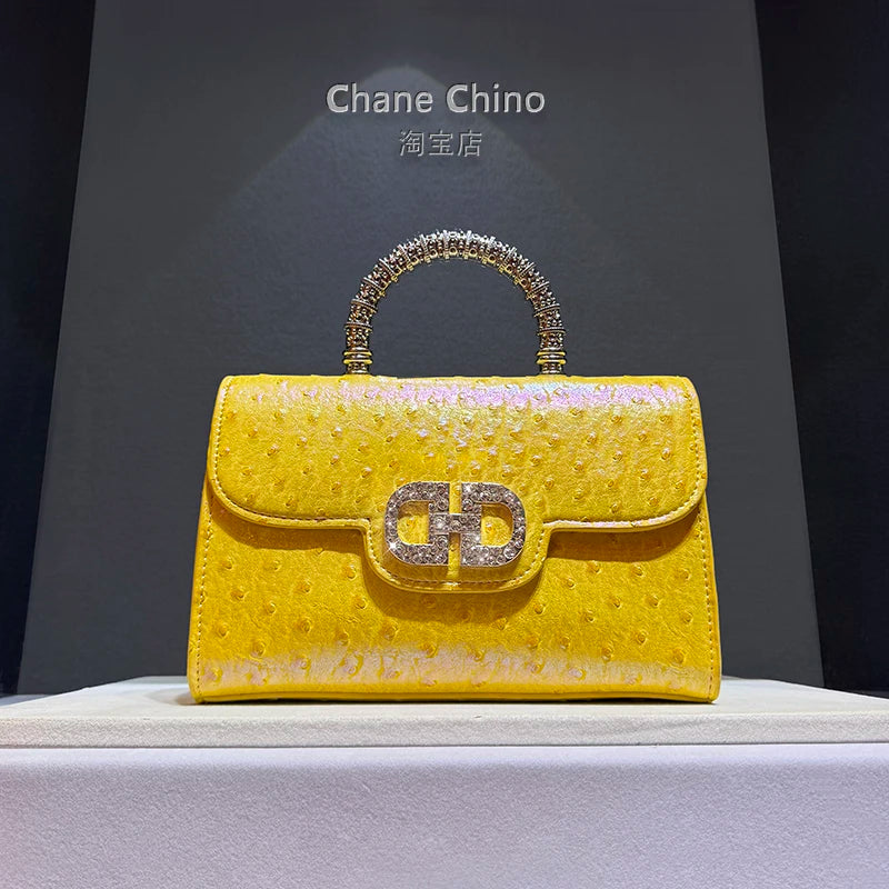 Diamonds Ostrich Pattern Leather Women's Handbags 2025 Spring/Summer New Tote Bag Single Shoulder Crossbody Bags