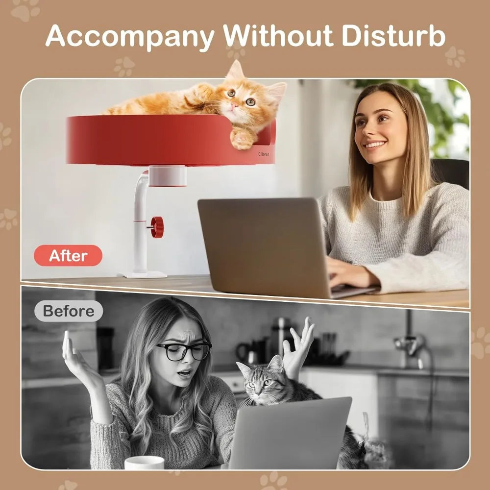 Cat Desk Bed Large Perch Nest with Teaser Easy Install,Space Saving Mount Design,Sturdy Frame,Removable Cushion,Clamp Desktop At