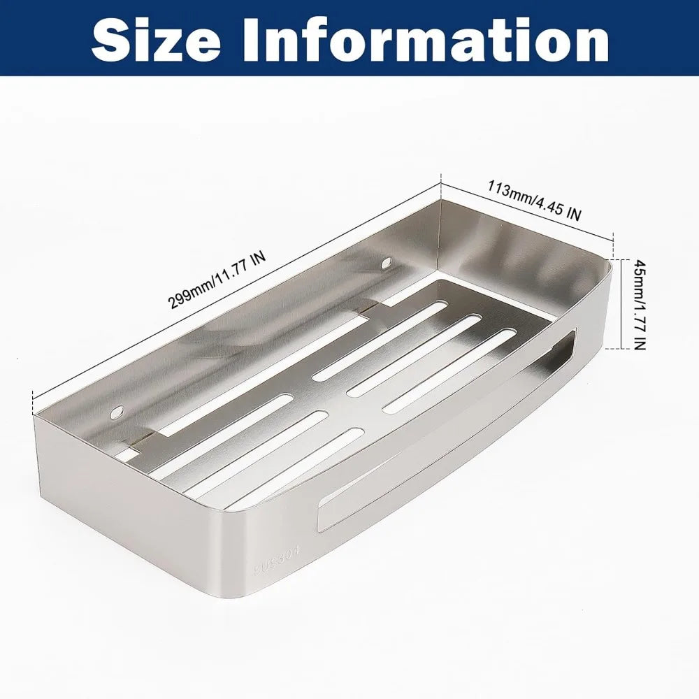 bathroom shower caddy 2 pack, no drill 304 stainless steel shower organizer with 2 hooks (shower shelf, brushed nickel)