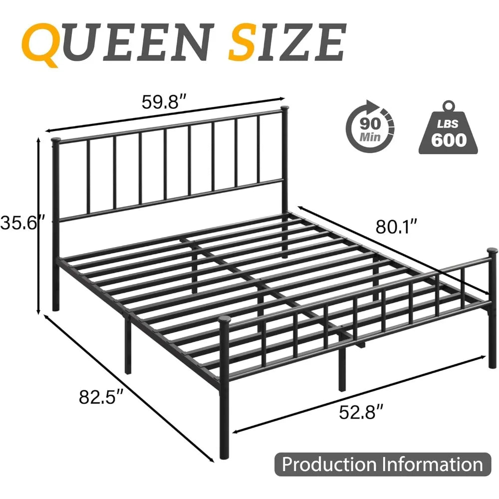 Metal Queen Bed Frame with Headboard, Footboard, Slat Support, Underbed Storage, No Box Spring Needed