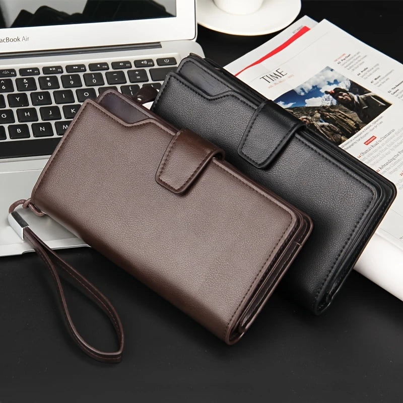Men Clutch Long Handbag Card Holder Money Purse Mobile Phone Bag Large Capacity Wristlet Leather Wallet