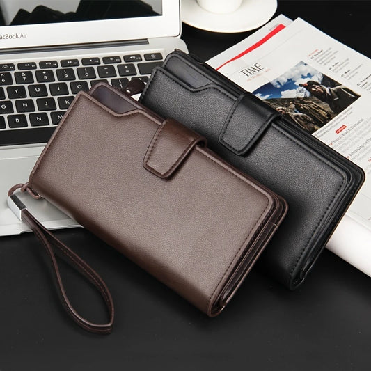 Men Clutch Long Handbag Card Holder Money Purse Mobile Phone Bag Large Capacity Wristlet Leather Wallet