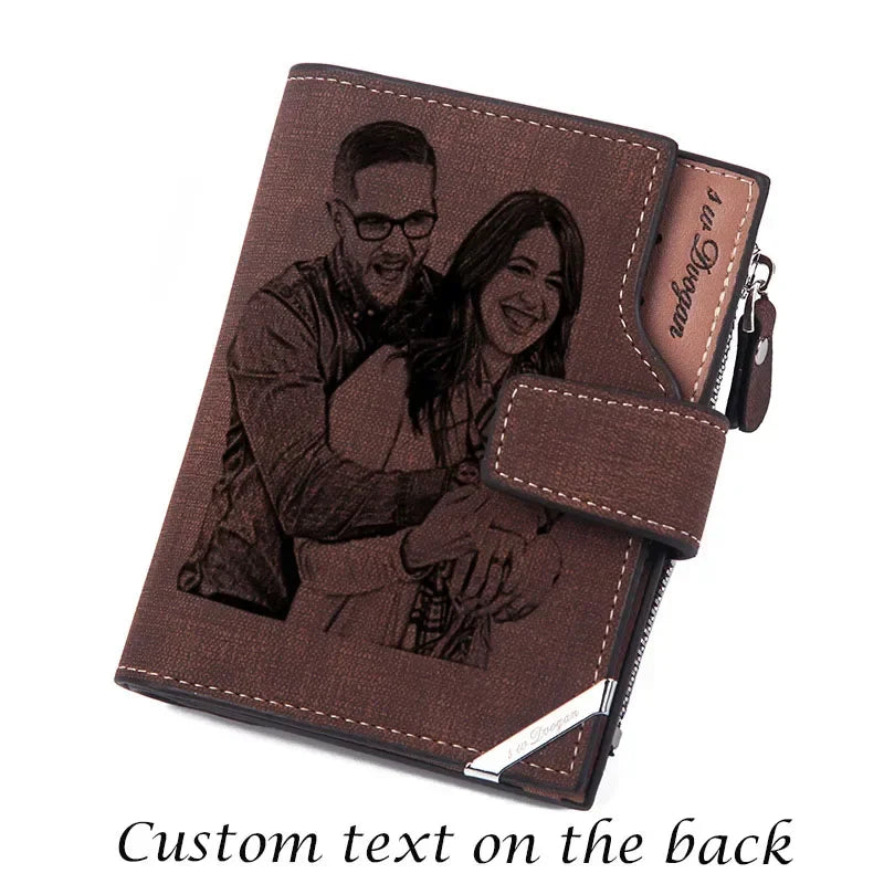 Custom Picture Personalized Photo Wallets Men Short Wallet with Zipper Coin Pocket Father's Mother's Day Gift for Men Him Her