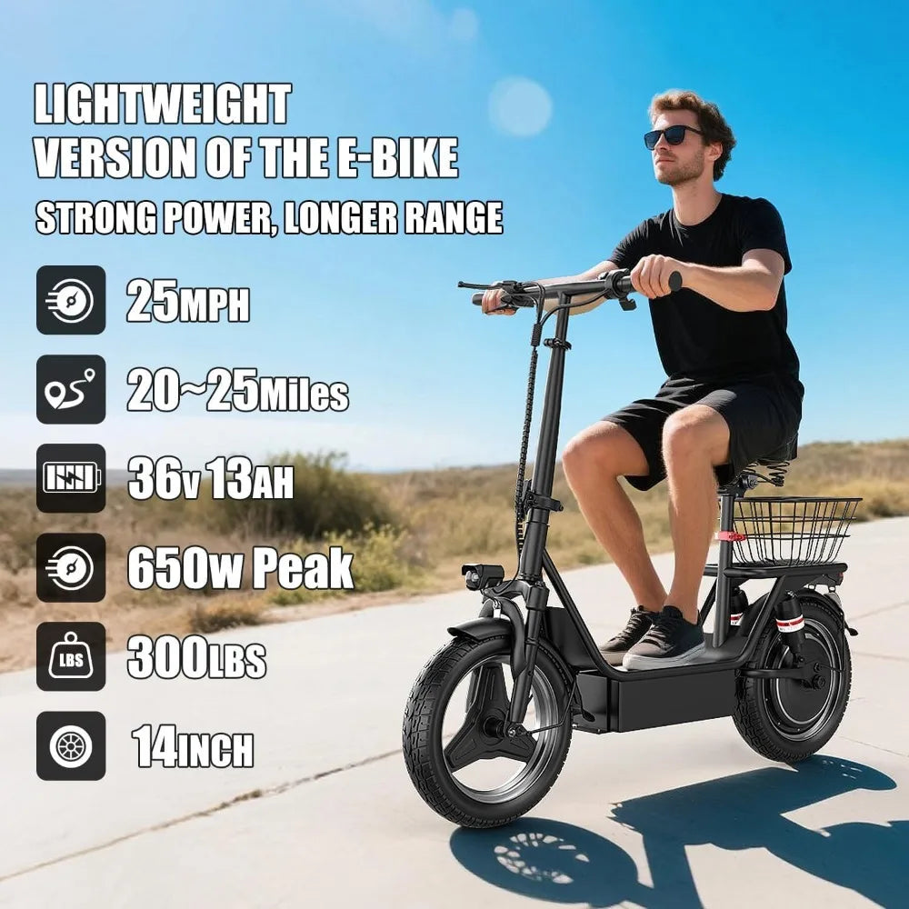 Electric Scooter for Adults, 650W/1000W Peak Motor, 20-25 MPH and 25/35Miles Long Range, 14" Foldable Commuting Electric