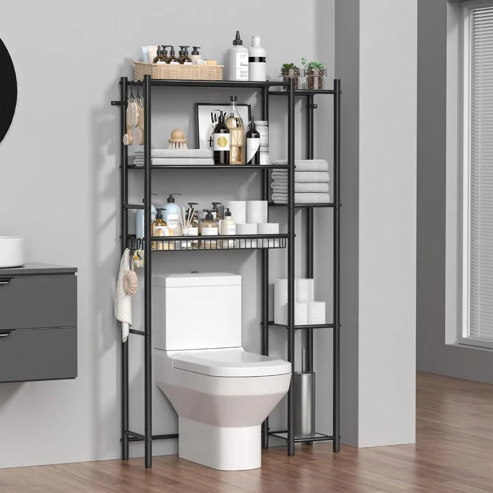 Over the Toilet Storage Shelf - Bathroom Organizer Rack with 7-Tier Shelves, Adjustable Metal Shelf Above Toilet for Towel, Deco
