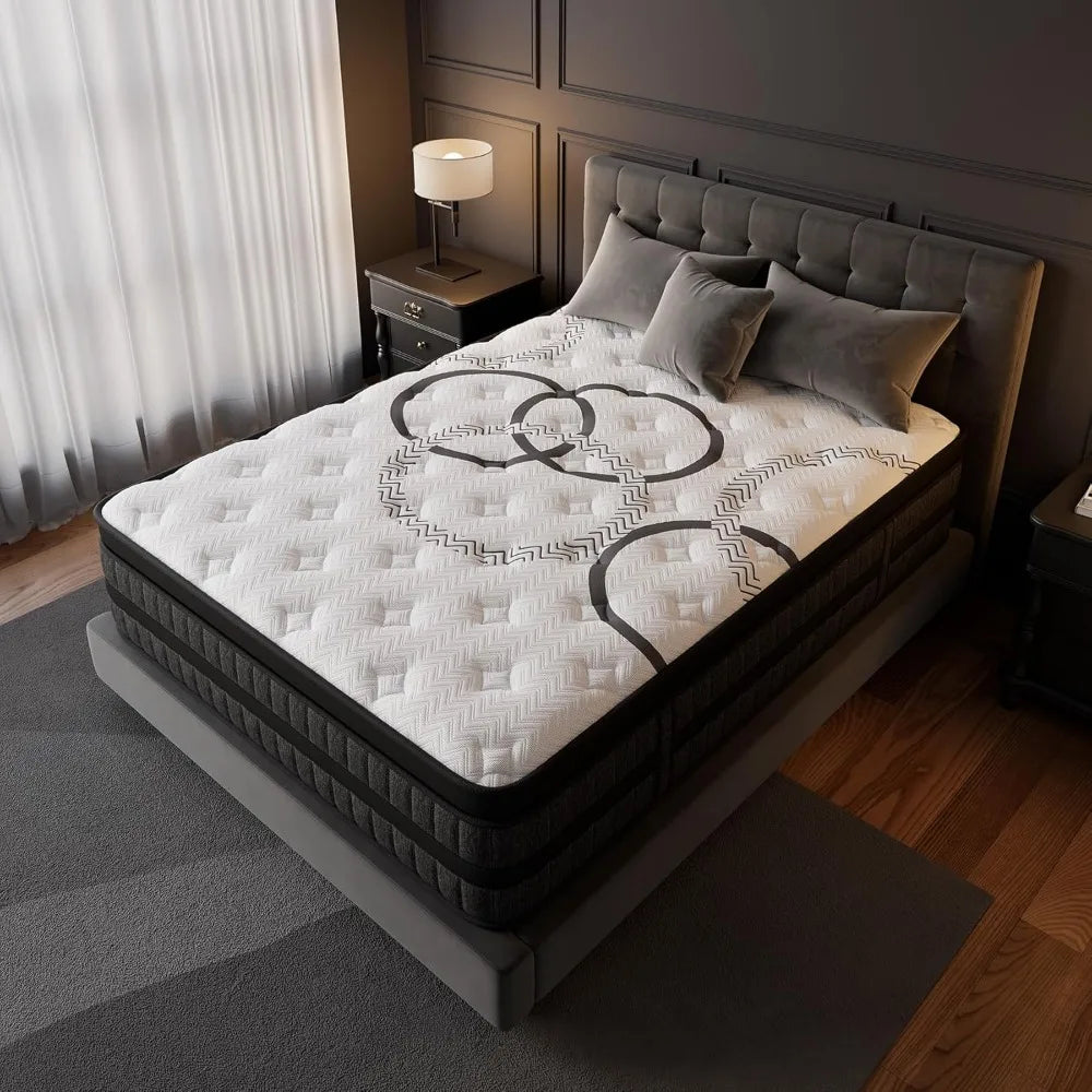 Mattress 14 Inch Hybrid Mattresses Euro Top Medium Firm for Back & Lumbar Support, 365 Night Trial, Individual Pocket Spring bed