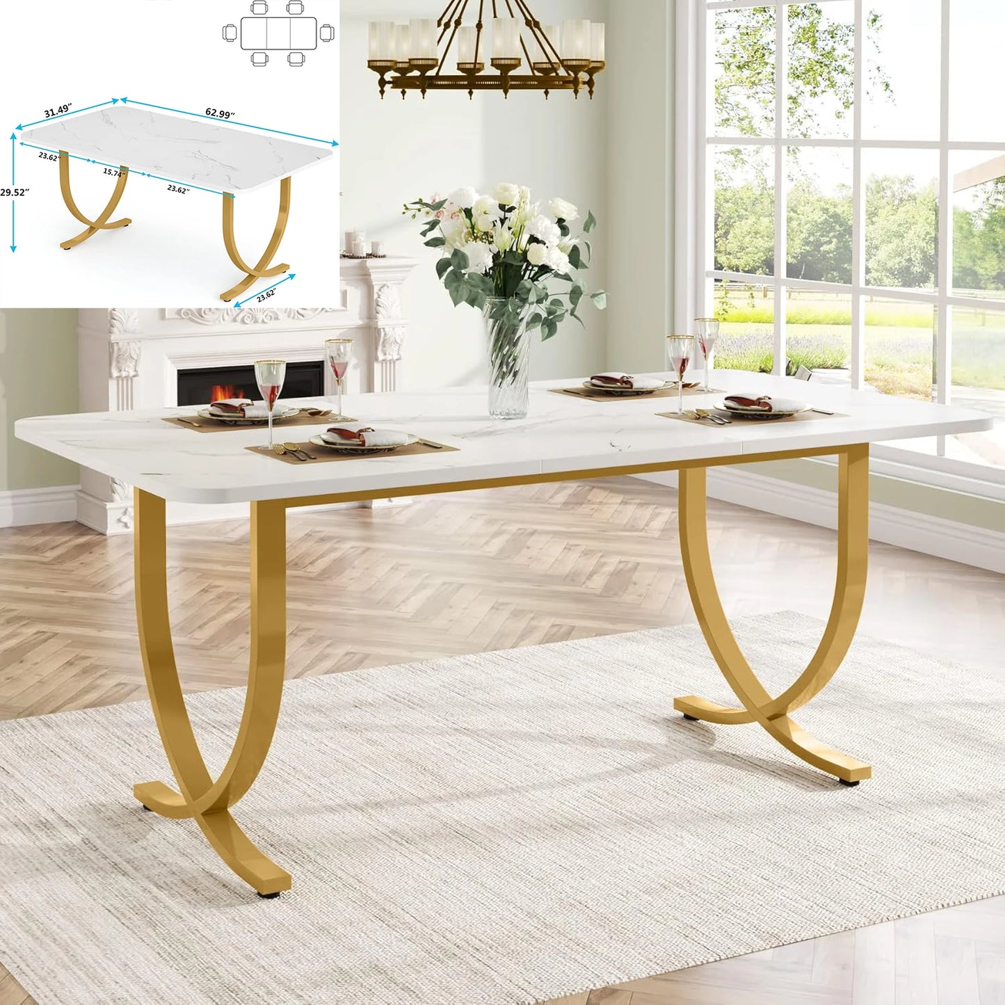 78.7 Inches Long Dining Table for 6-8 Person, Large Rectangle Wood Dining Table, Dinner Table (Only Table) (Black)