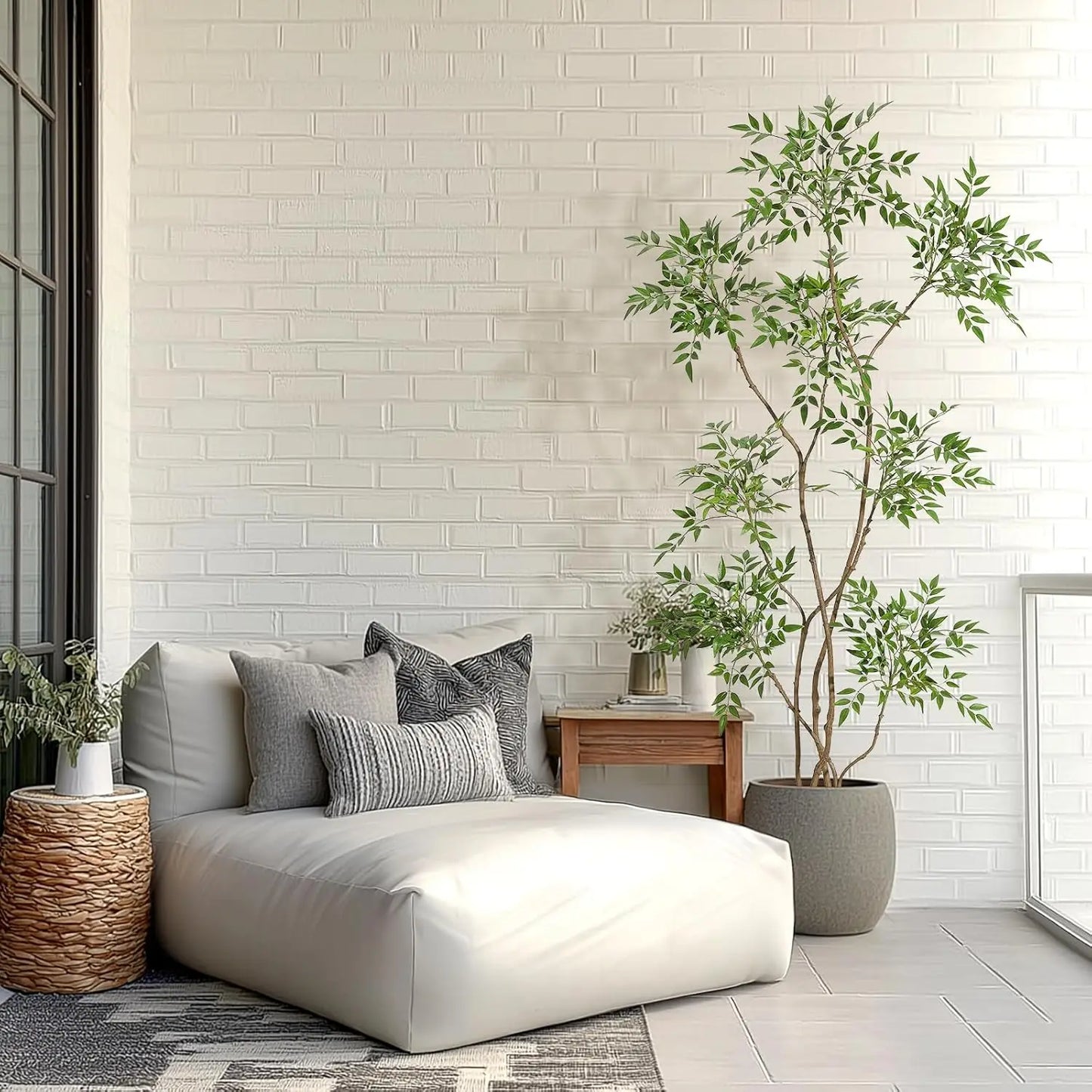 Artificial Trees Faux Plant In Pots with Lifelike Leaves, Large Fake Nandina Tree for Home Office Indoor Outdoor Balcony Decor