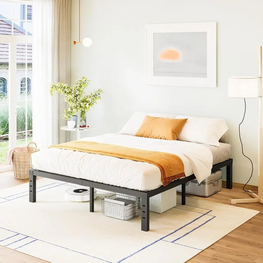 Queen Size 14-Inch Metal Platform Bed Frame - No Box Spring Needed, Heavy Duty, Easy Assembly, Quiet, Black