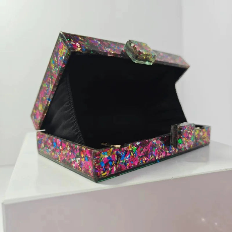 Shoulder New Wedding Sequins Chain Bag Acrylic Banquet Crossbody Clutch Evening Pink Handbag Purses Square Luxury Designer Bags