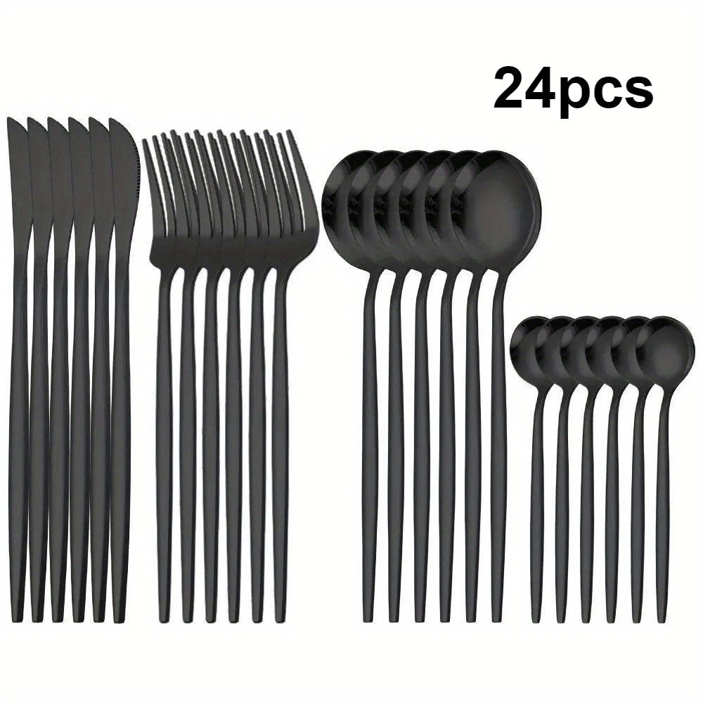 24/48pcs Stainless Steel Cutlery Set Dishwasher Safe Home Kitchen, Parties Holidays  Includes Forks, Knives, Spoons