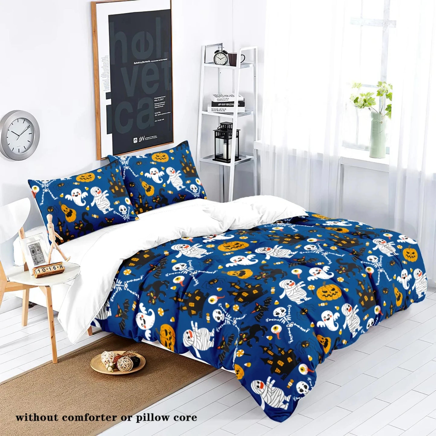 Cozy 3pcs Cartoon Halloween Bedding Set for Bedrooms, Guest Rooms, and Hotels - Includes Soft Down Duvet Cover and Two Pillowcas