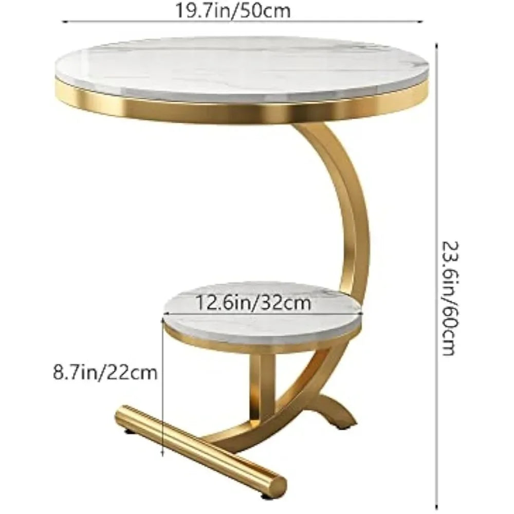 Marble End Table Decor & More Round Coffee Table with Storage Shelf for Home & Living Room |Gold Coffee Table|Outdoor