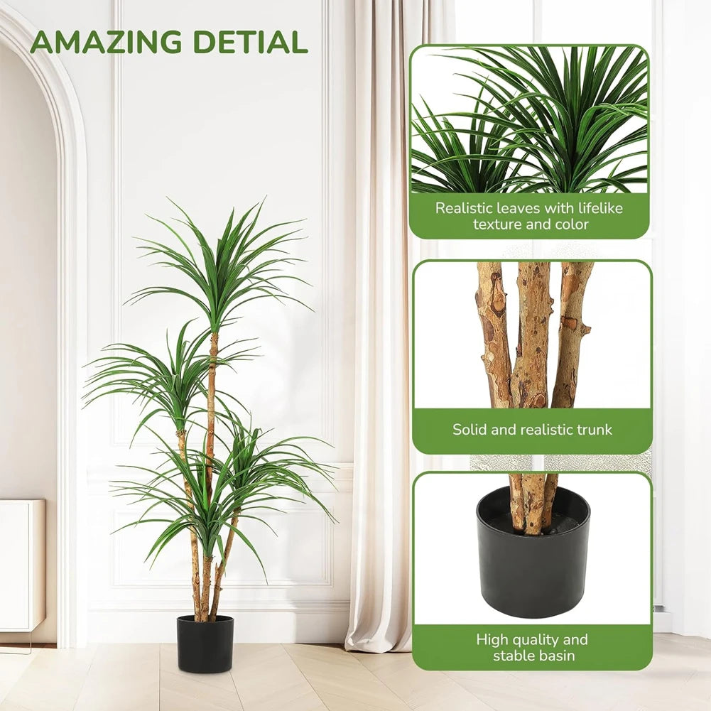 Artificial Dracaena Tree,Realistic Fake Dracaena Plant, Tall Dracaena Houseplant for Indoor Decor, Adjustable Lifelike Faux Tree