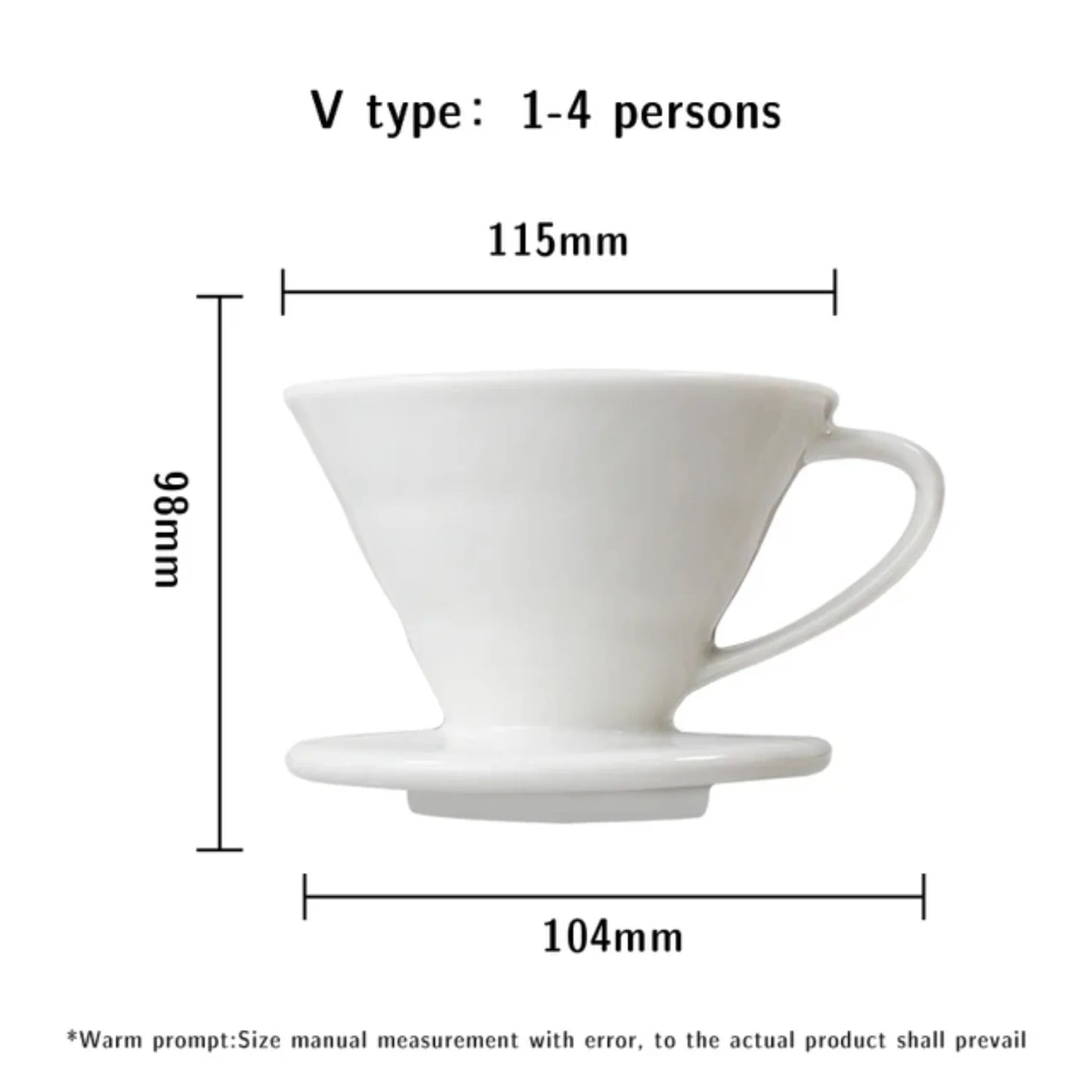 1PC V-Shaped 60 Ceramic Coffee Dripper Pour Over Cone  V Shape Drip Brewing Filter Cup Coffee Maker  White, 2 Cup，4 Cups