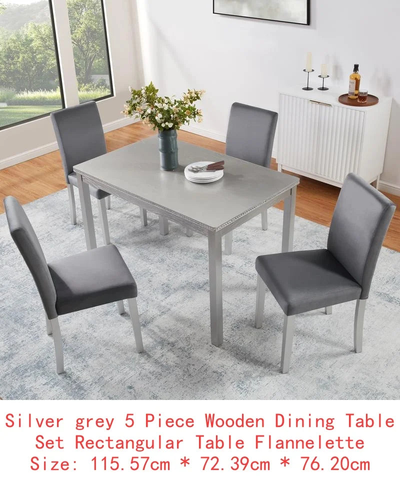5-Piece Counter Height Dining Set, Wooden Table with Square Design and 4 Upholstered Chairs, Stylish Kitchen Furniture with