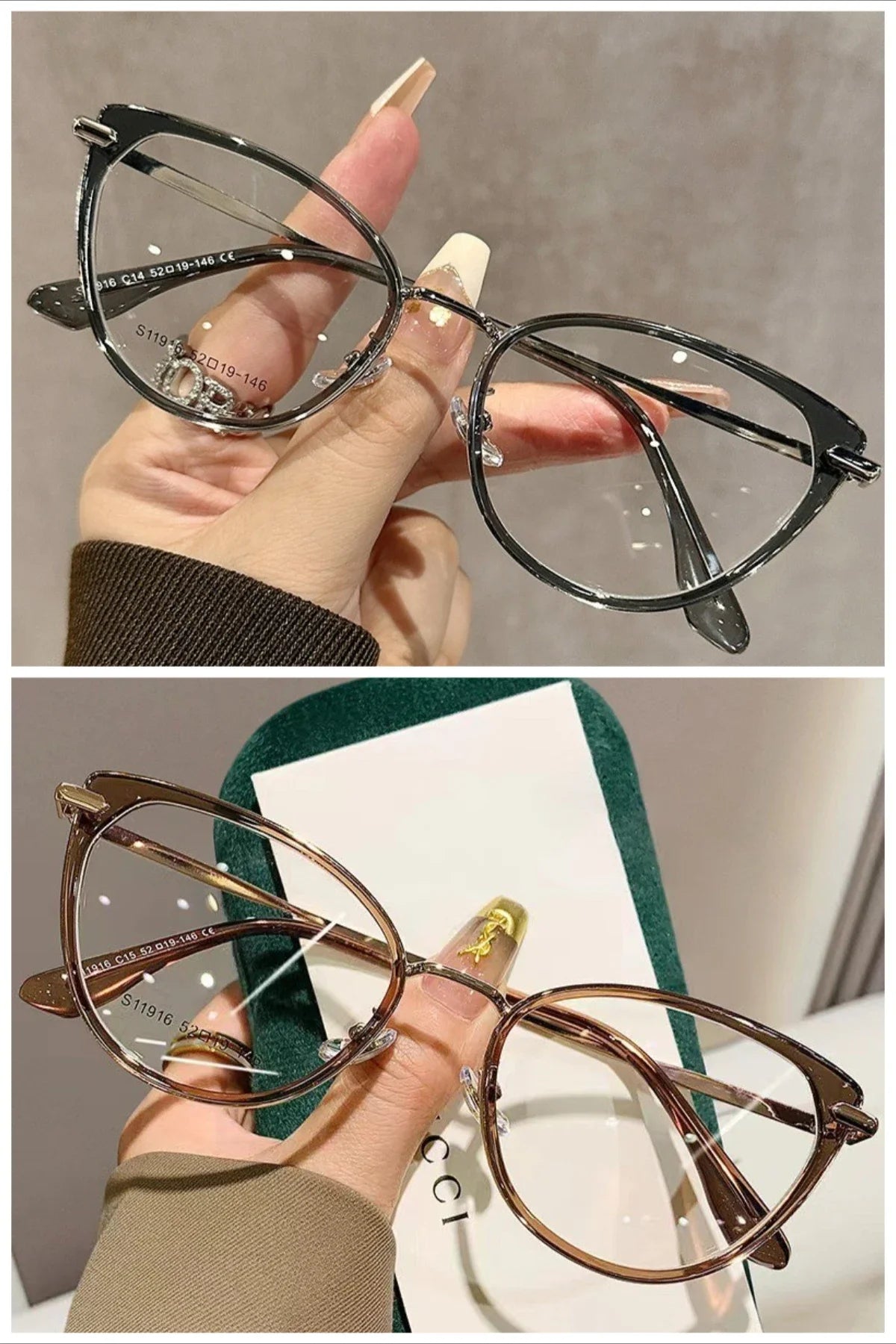 2PCS Cat Eye Frame Glasses Women Anti Blue Light  Glasses Retro Optical Glasses