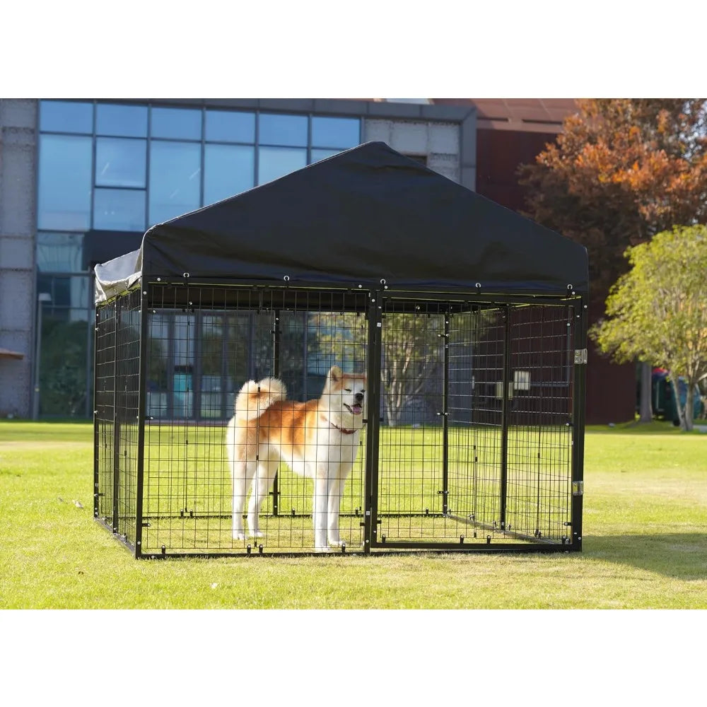 79" x 79" Large Outdoor Dog Enclosure,Heavy Duty Dog Cage with Roof,Galvanized Steel Dog Kennel Fence with Double Safety Locks