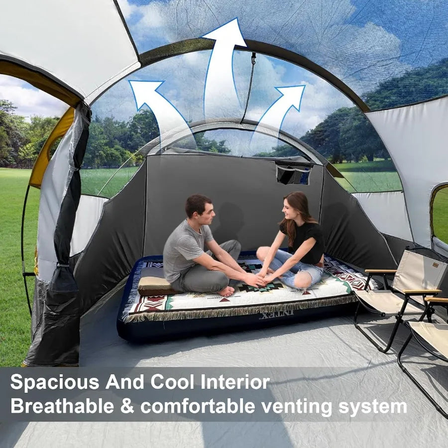 CAMPROS CP Tent 12Person Camping Tents with 3 Rooms Waterproof Windproof Design Top Rainfly for Enhanced Protection 6 Large Mes