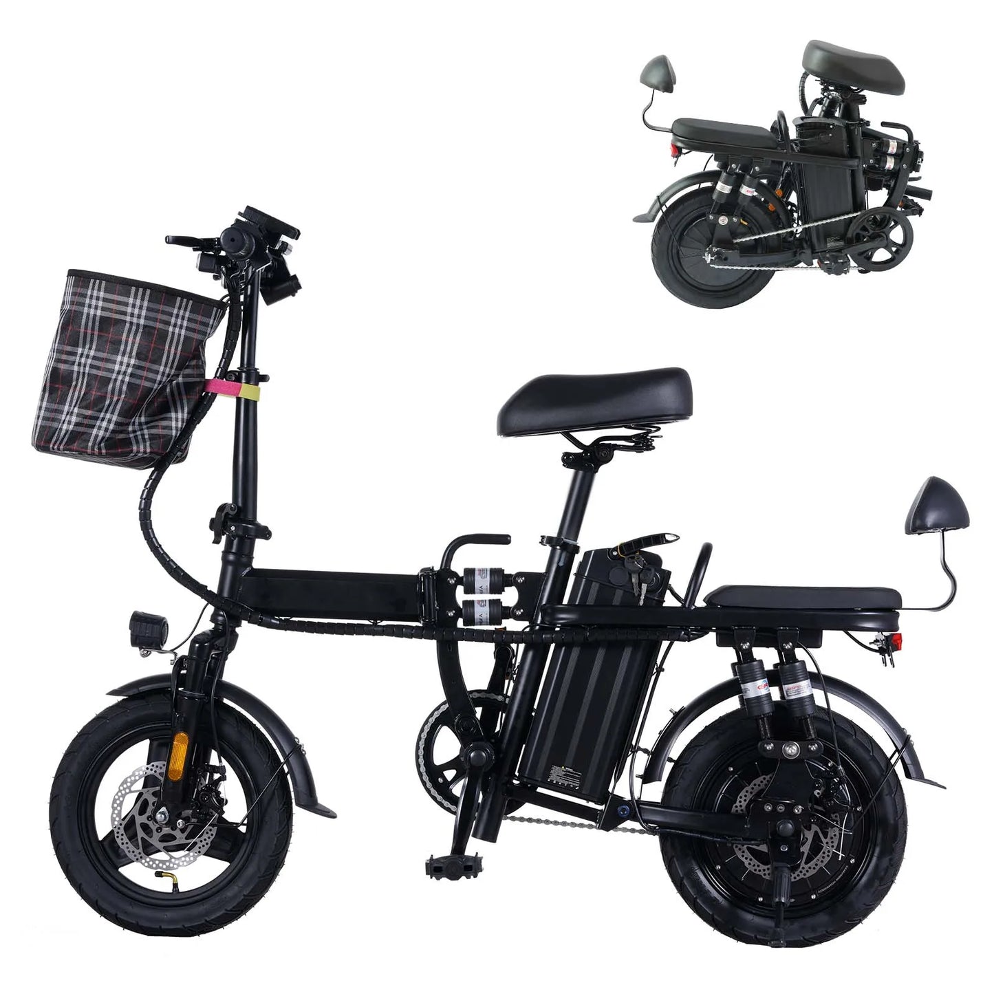 48V/500W Disc Brake Adult Foldable Electric Bicycle 14inch Tubeless Tire 20mile/h Max Speed Fit Riders Up To 70 Inches In Height