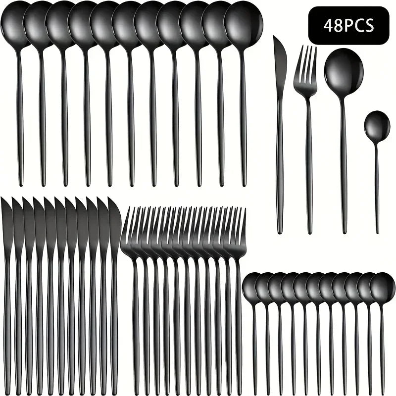 24/48pcs Stainless Steel Cutlery Set Dishwasher Safe Home Kitchen, Parties Holidays  Includes Forks, Knives, Spoons