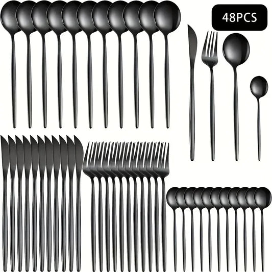 24/48pcs Stainless Steel Cutlery Set Dishwasher Safe Home Kitchen, Parties Holidays  Includes Forks, Knives, Spoons