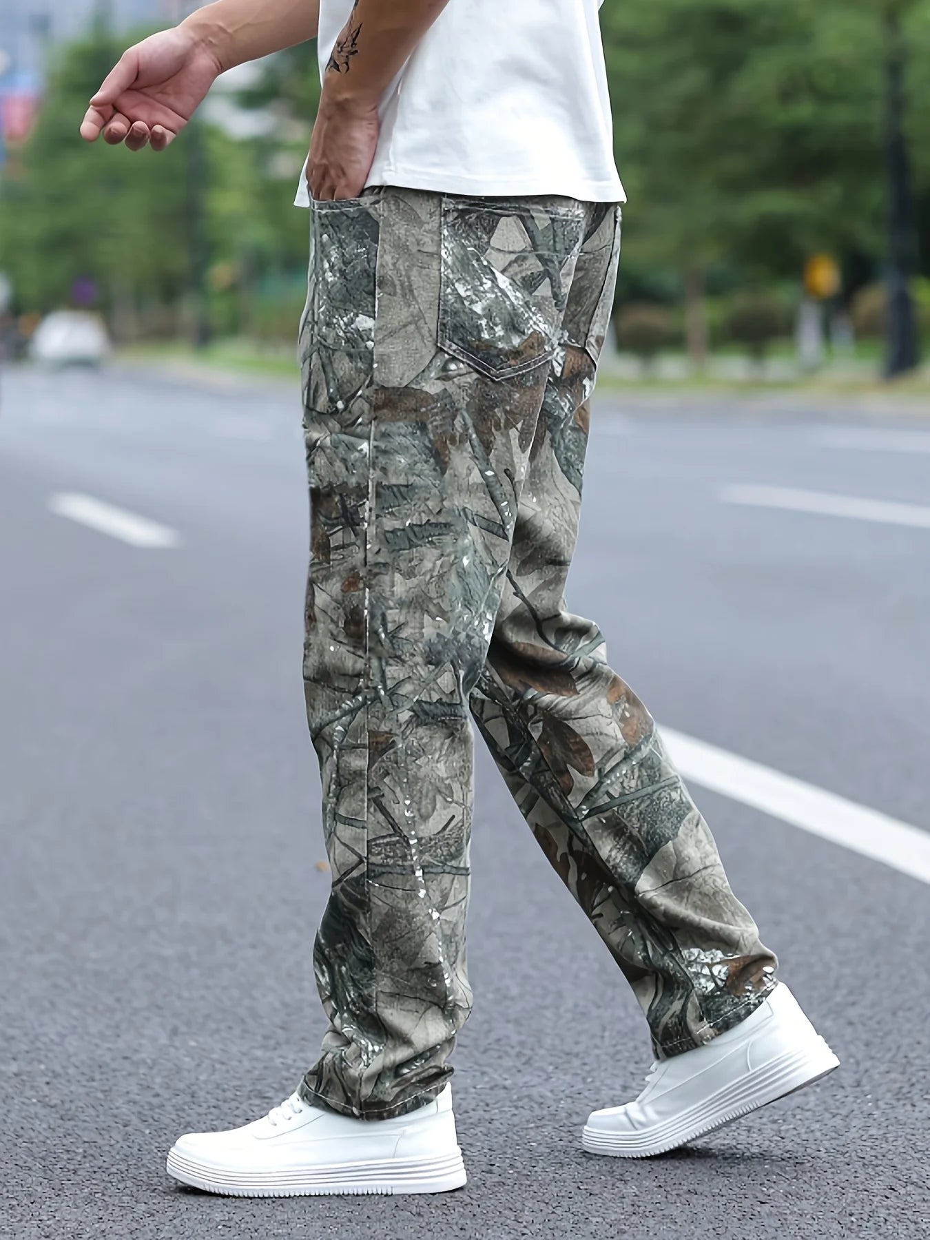 Men's Overalls American tree branch men's pants camouflage work pants denim pants