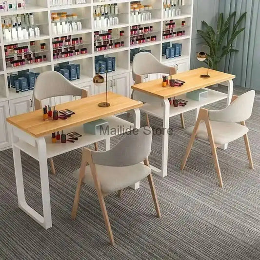 Double Minimalist Wrought Professional Iron Nail Tables Manicure Table Fashion Salon Furniture for Beauty Salon Nail Table Chair