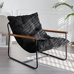 Modern Accent Chair, Comfy Living Room Chair with Metal Frame Wooden Armrest, Upholstered Armchair with Soft Cushion for Bedroo