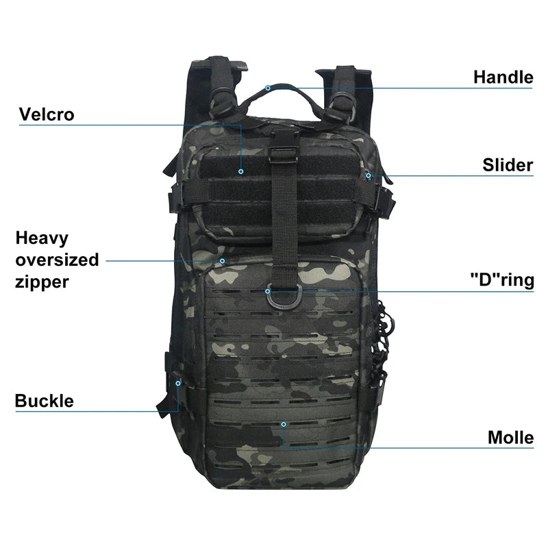 30L Military Tactical Backpack for Men, Survival Hiking Camping Travel Backpack Riding Daypack