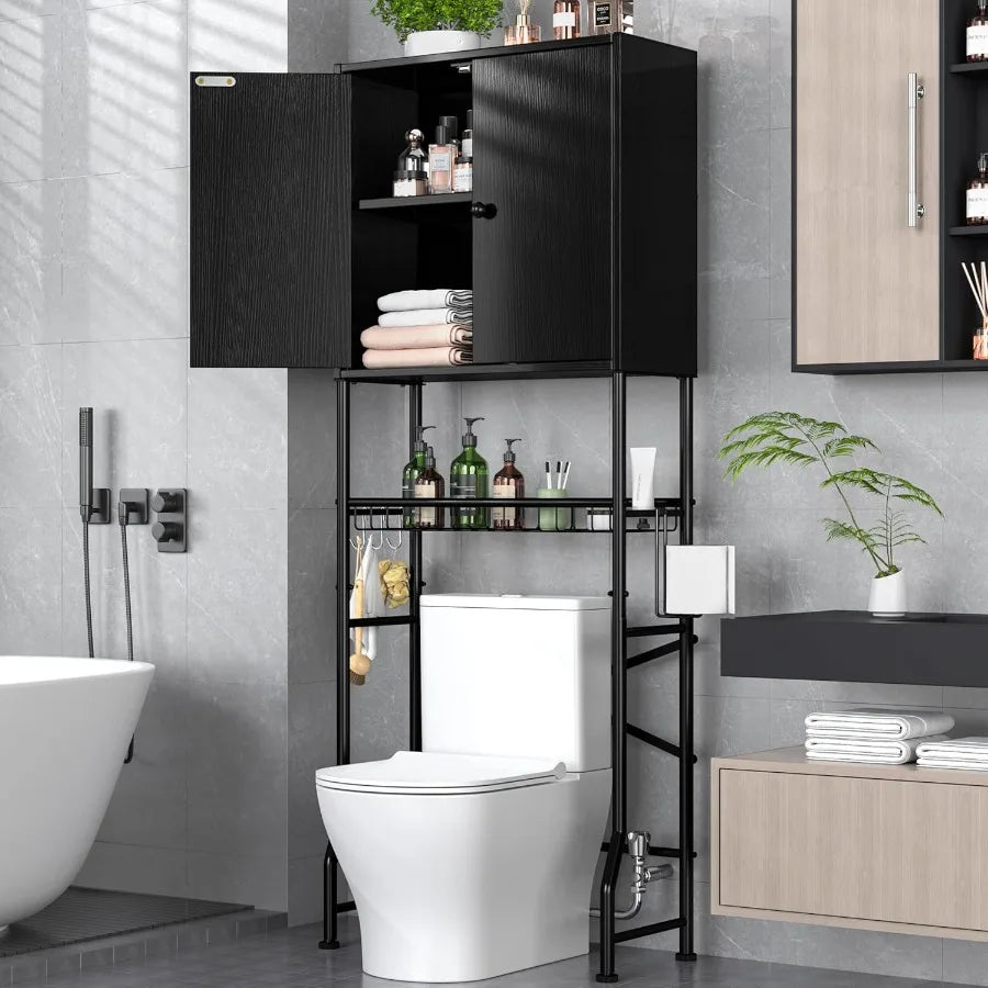Over The Toilet Storage Cabinet with 2Door Design for Bathroom Organization Freestanding SpaceSaving Shelf Above Toilet with Pr