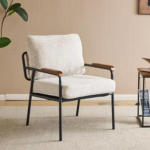 Mid-Century Modern Upholstered Reading Chair for Small Spaces with Wood Arms and Comfort for Bedrooms