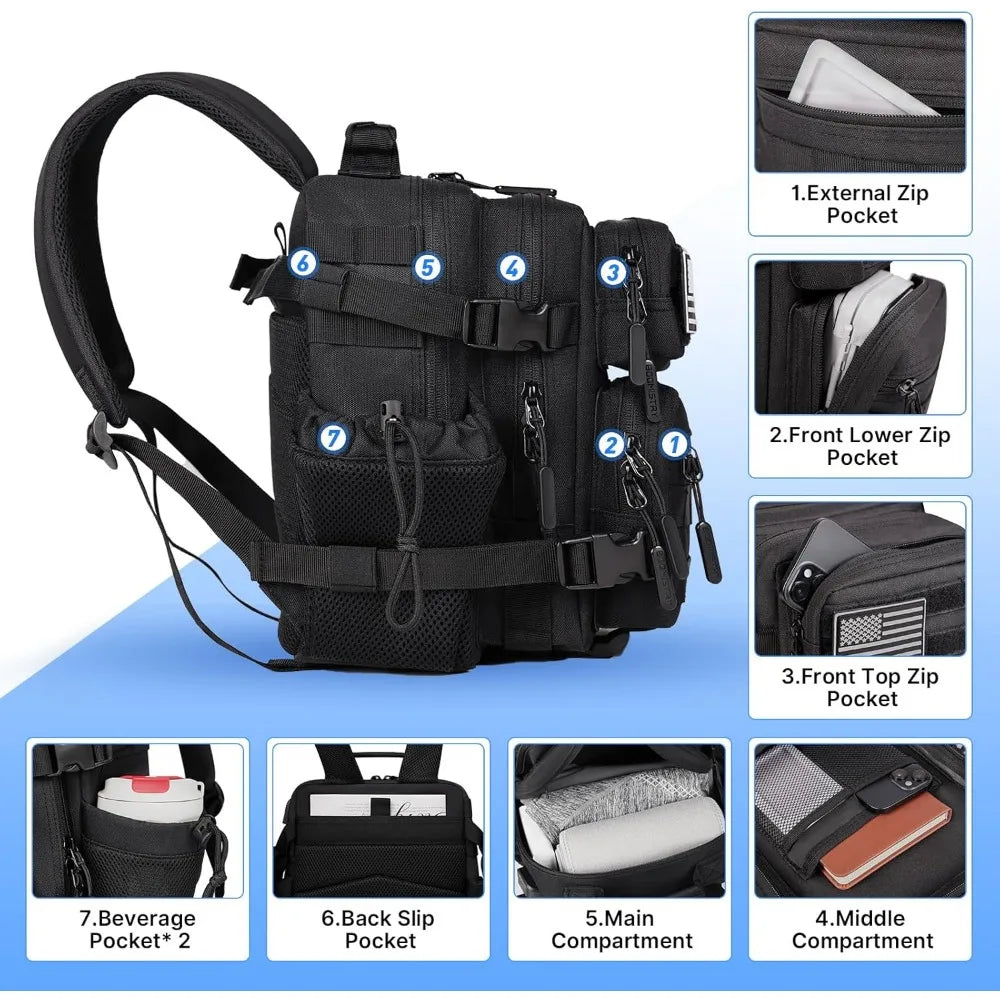 15L Mini Tactical Backpack Small Tactical Backpack for Men and Women, Military Backpack for Gym, Hiking, Daily (Black-15L)