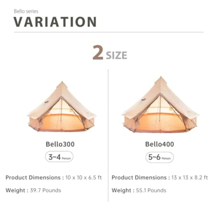 Canvas Family Camping Tent 45 Person 4 Season Glamping Tent with Stove Jack and Windproof Weather Resistant Bell