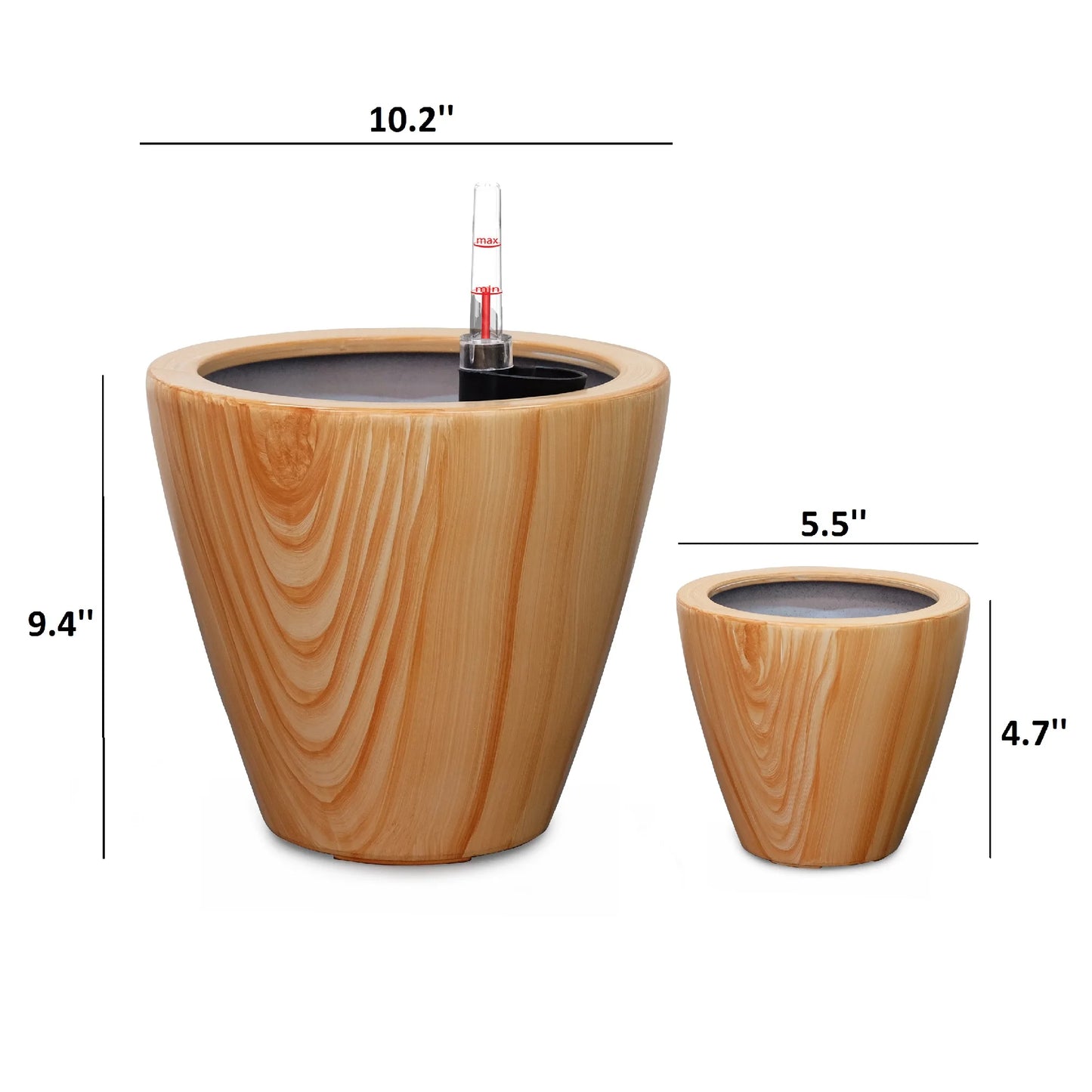 2-Pack 10 in. Light Wood Plastic Self-watering Planter Pot Light Wood Plastic Self-watering Planter Pot