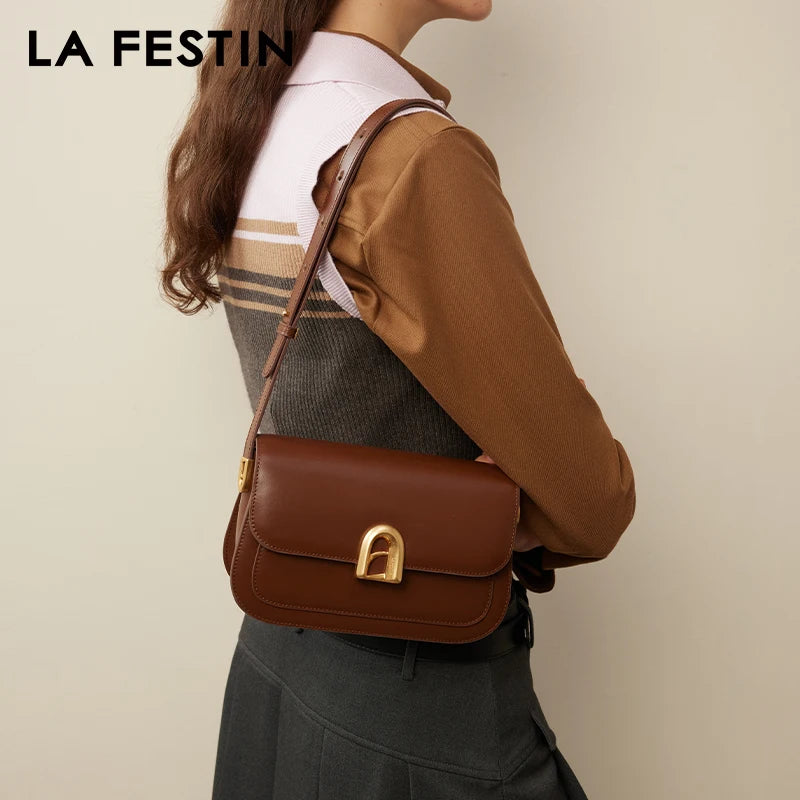LA FESTIN Original New 2024 Ladies Leather Bag Crossbody Shoulder Bag Women's bag Handbag A-line Door Series Luxury Products