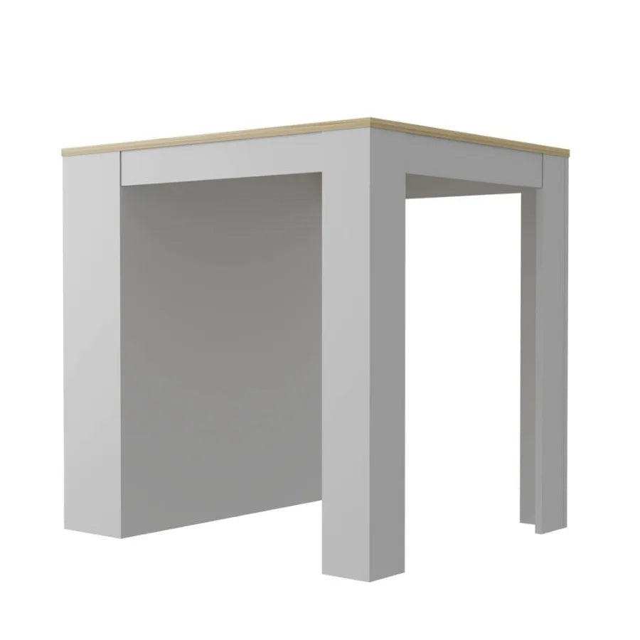 Tanna Kitchen Counter Dining Table Two Legs Three Side Shelves White Light Oak