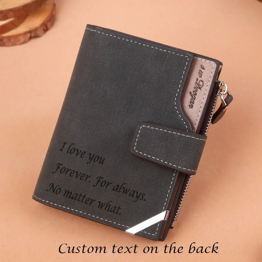 Custom Picture Personalized Photo Wallets Men Short Wallet with Zipper Coin Pocket Father's Mother's Day Gift for Men Him Her