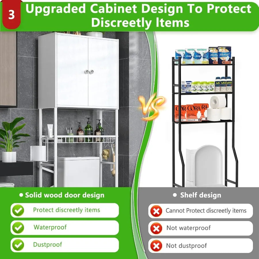 Over The Toilet Storage Cabinet with 2Door Design for Bathroom Organization Freestanding SpaceSaving Shelf Above Toilet with Pr