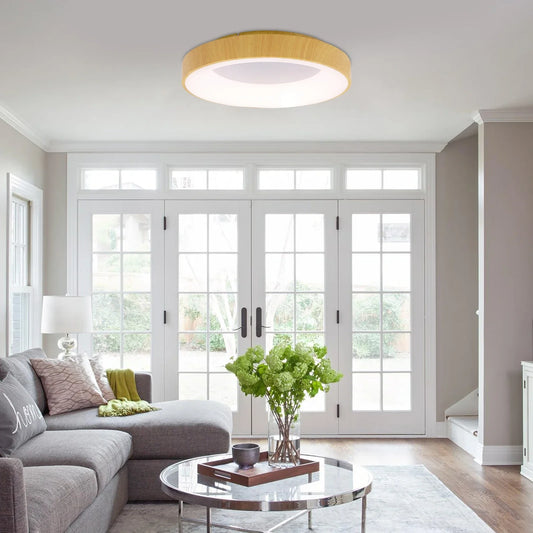 Wood Grain Ceiling Light, Modern LED Flush Mount Lighting Fixture, 36W 3300LM Acrylic & Iron Lamp - 10-20m² Coverage, 110-265V