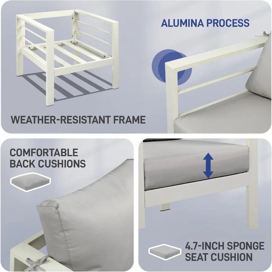 Outvita Aluminum Patio Furniture Set 4 Seats Outdoor Sectiol with Washable Thick Cushions Coffee Table Patio Conversation Sets